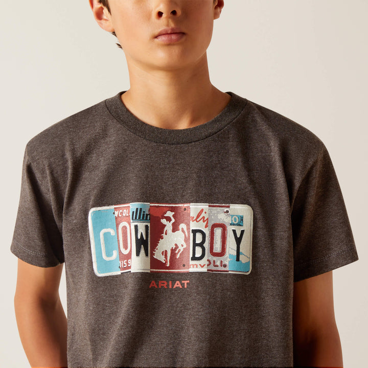 Ariat Boy's Charcoal License Plate Cowboy Tee