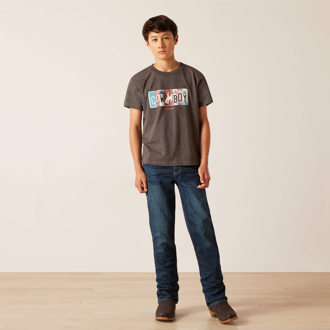 Ariat Boy's Charcoal License Plate Cowboy Tee