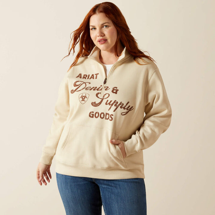 Ariat Women's Oyster Grey Denim and Supply 1/2 Zip Sweatshirt