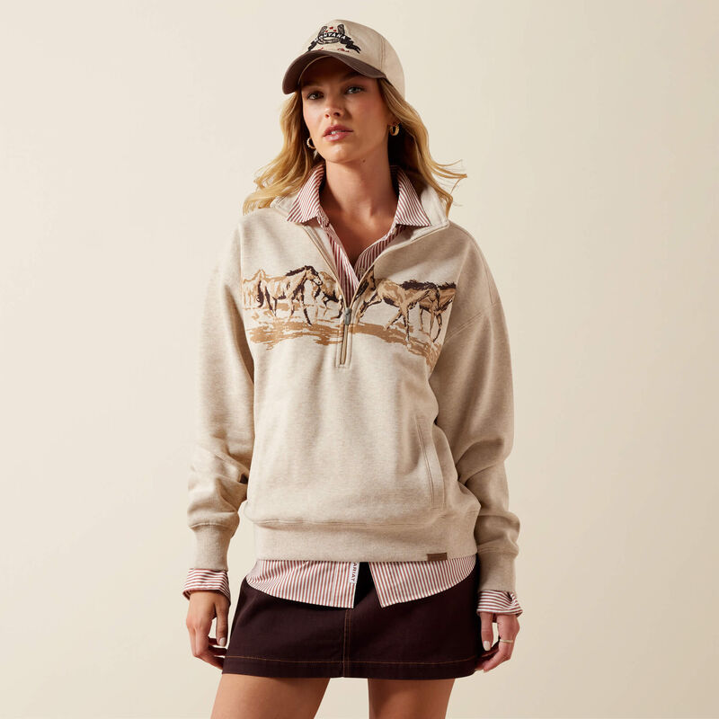 Ariat Women's Oatmeal Heather Running Wild 1/2 Zip Sweatshirt