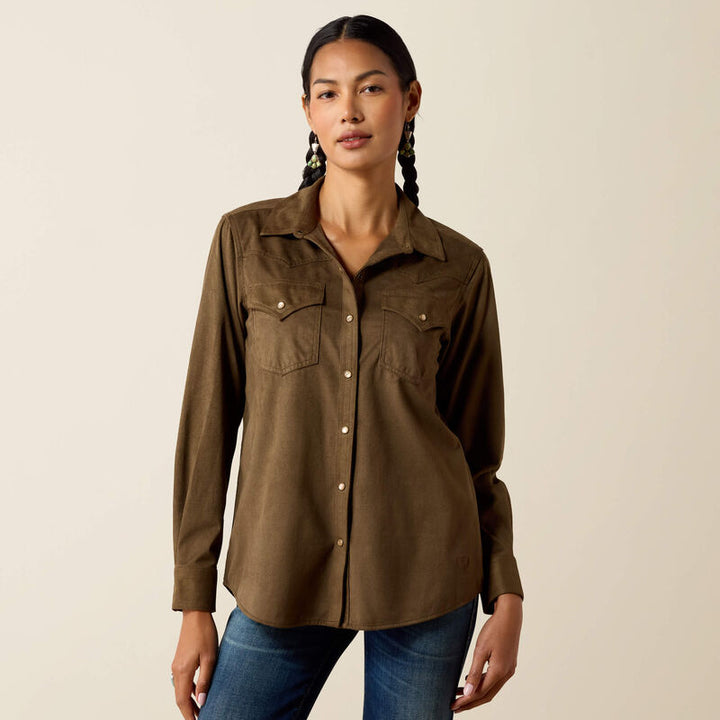 Ariat Women's Olive Suede Autumn Drift Western Snap Shirt