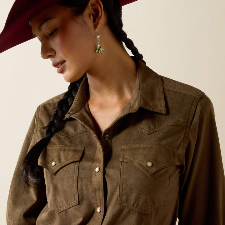 Ariat Women's Olive Suede Autumn Drift Western Snap Shirt