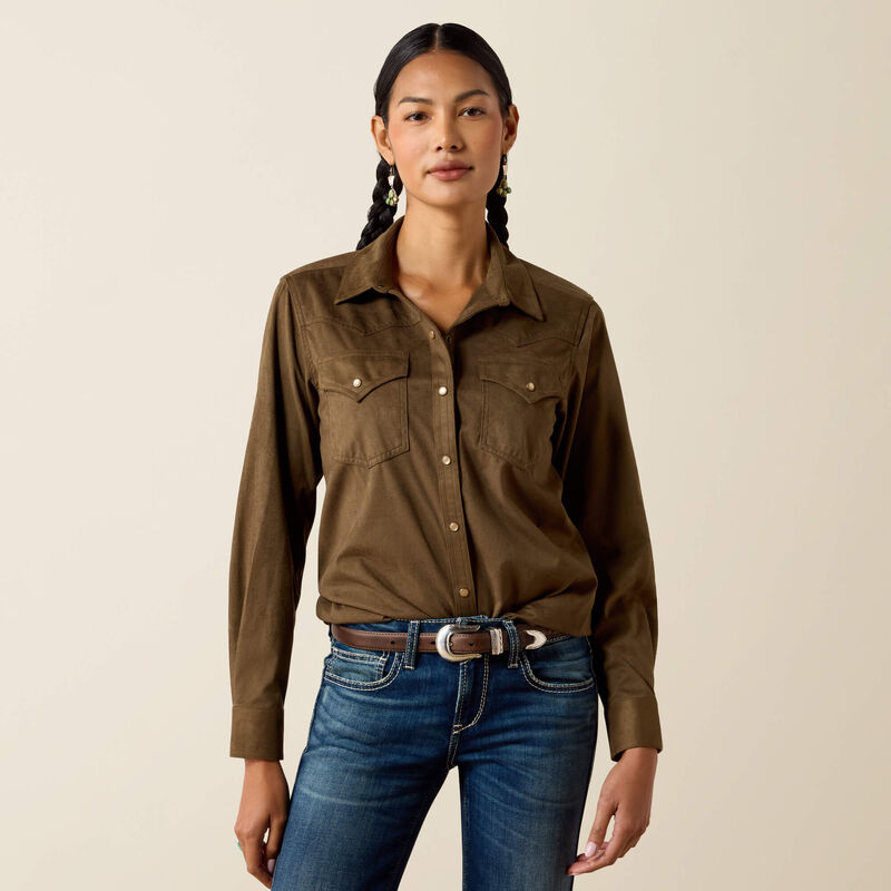 Ariat Women's Olive Suede Autumn Drift Western Snap Shirt