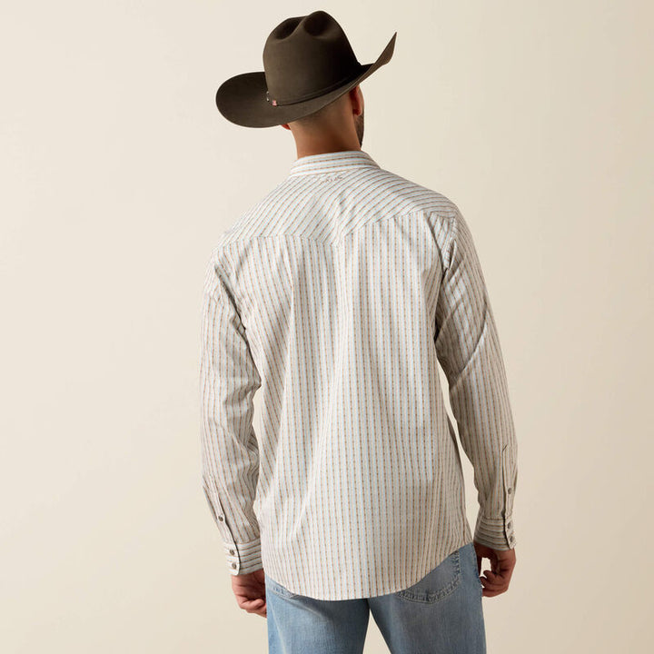 Ariat Men's Savannah Brown Geo Stripe Wrinkle Free Burnard Snap Shirt