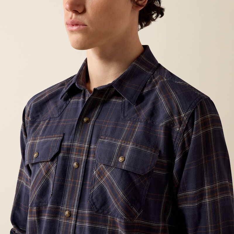 Ariat Men's Ombre Blue Plaid Retro Haas Fitted Snap Shirt
