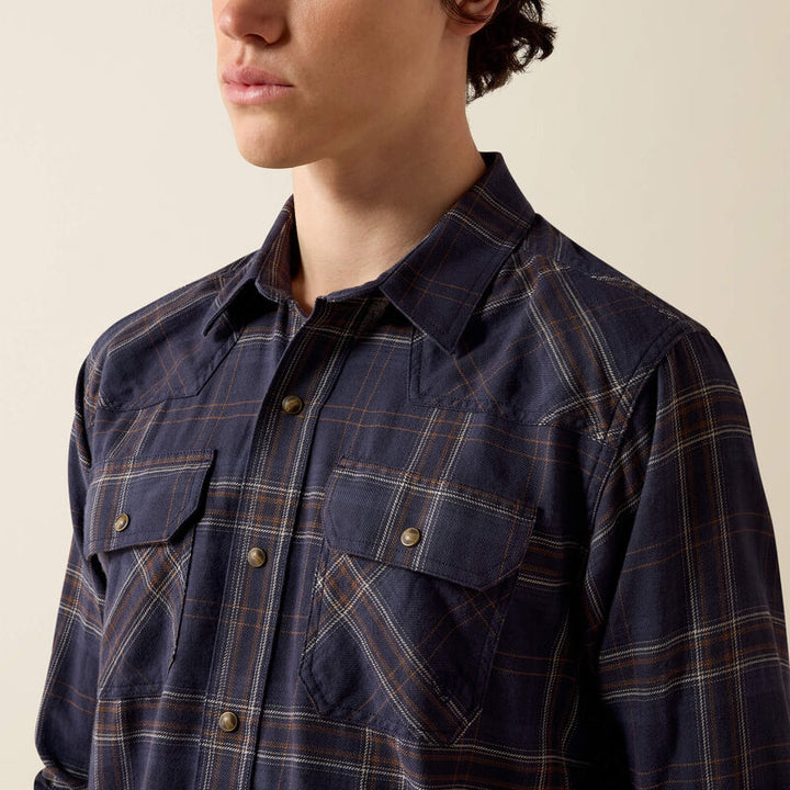 Ariat Men's Ombre Blue Plaid Retro Haas Fitted Snap Shirt