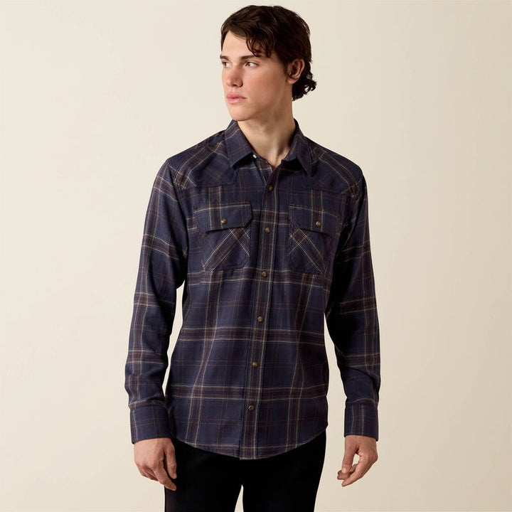 Ariat Men's Ombre Blue Plaid Retro Haas Fitted Snap Shirt