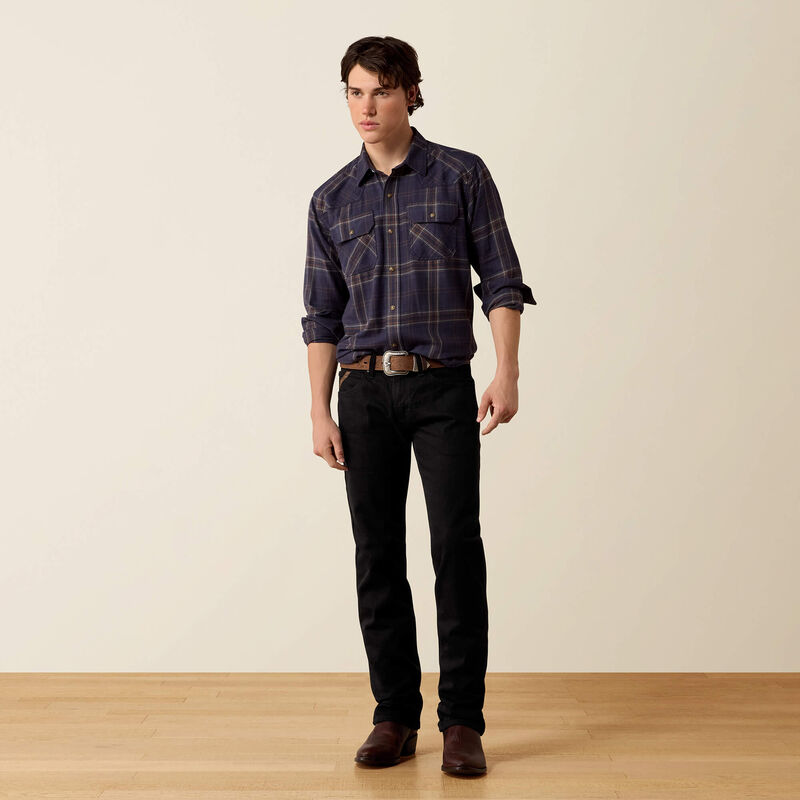 Ariat Men's Ombre Blue Plaid Retro Haas Fitted Snap Shirt