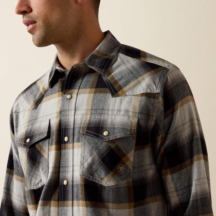 Ariat Men's Grey Heather Plaid Retro Heinz Fitted Snap Shirt