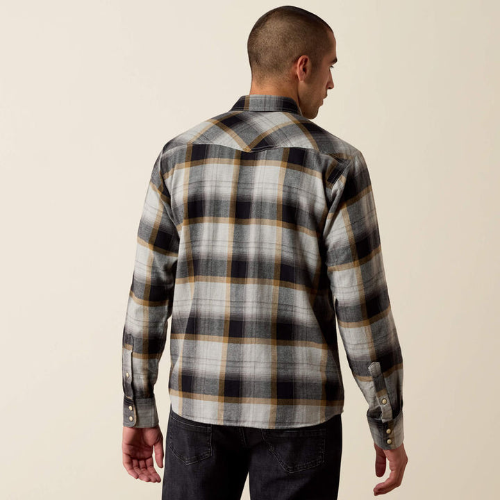 Ariat Men's Grey Heather Plaid Retro Heinz Fitted Snap Shirt