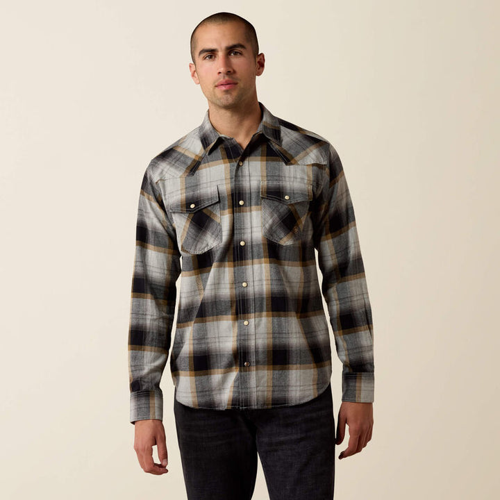 Ariat Men's Grey Heather Plaid Retro Heinz Fitted Snap Shirt