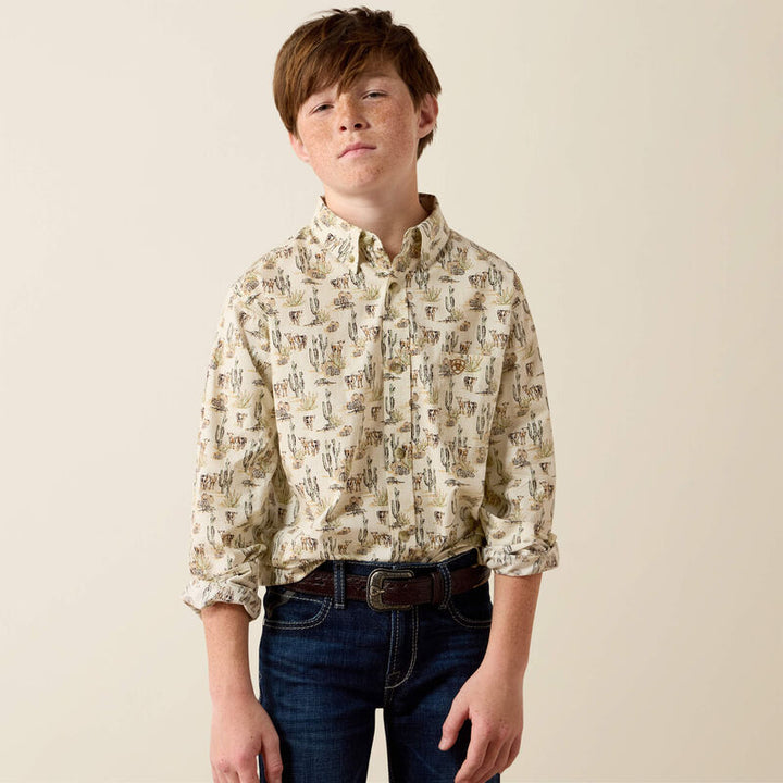 Ariat Youth Cream Scenic Print Luthor Classic Fit Shirt