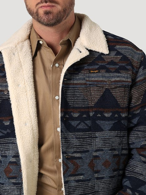 Wrangler Men's Pageant Blue Sherpa Lined Jacquard Print Jacket