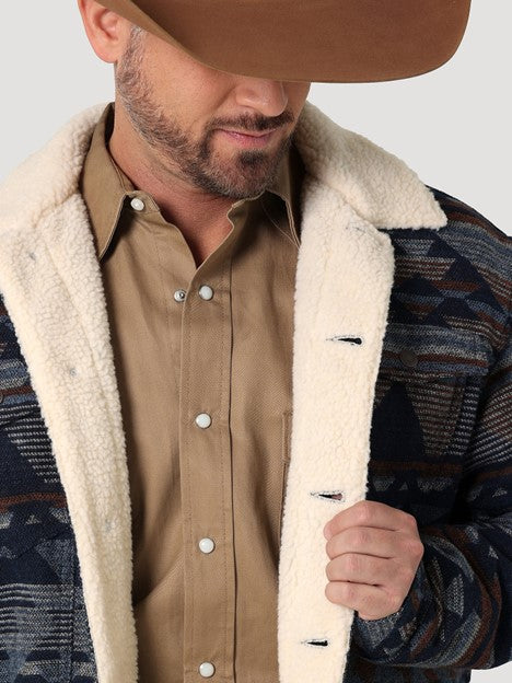 Wrangler Men's Pageant Blue Sherpa Lined Jacquard Print Jacket