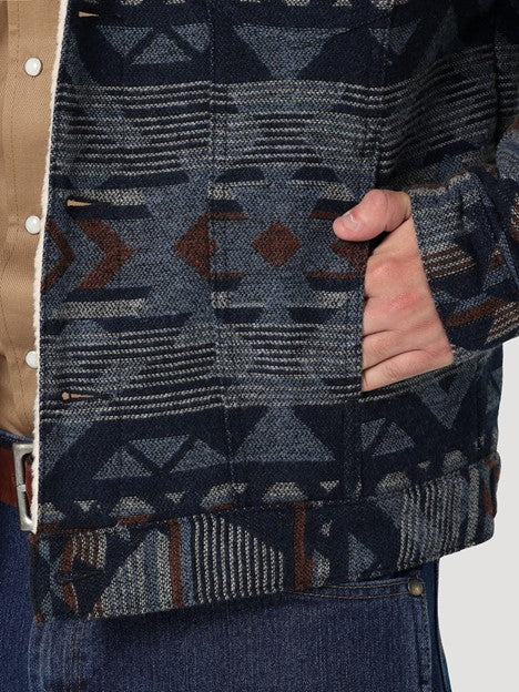 Wrangler Men's Pageant Blue Sherpa Lined Jacquard Print Jacket
