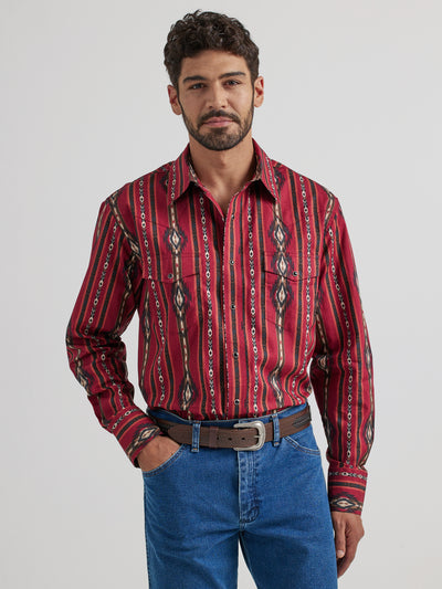 Wrangler Men's Classic Fit Checotah Western Long Sleeve Shirt