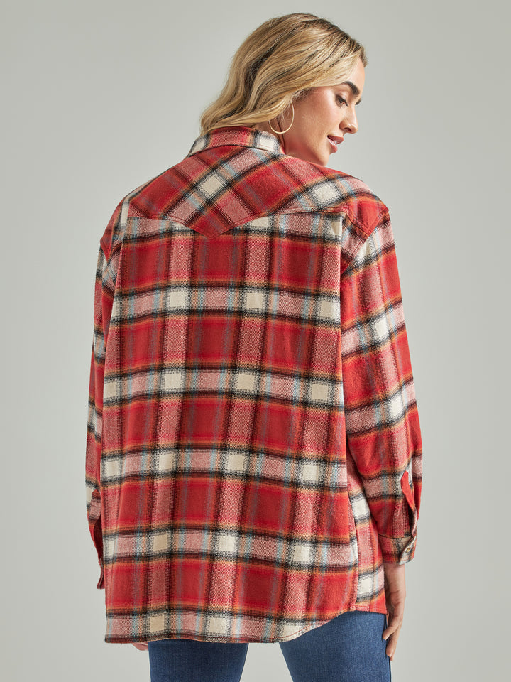 Wrangler Women's Retro Burnt Henna Boyfriend Plaid Flannel Shirt