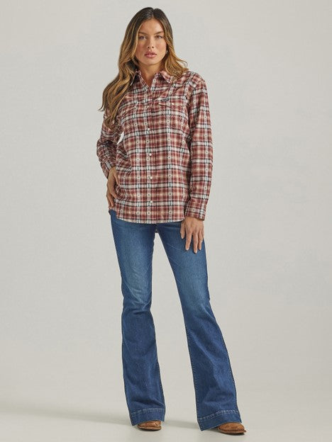 Wrangler Women's Retro Argan Oil Boyfriend Flannel Shirt