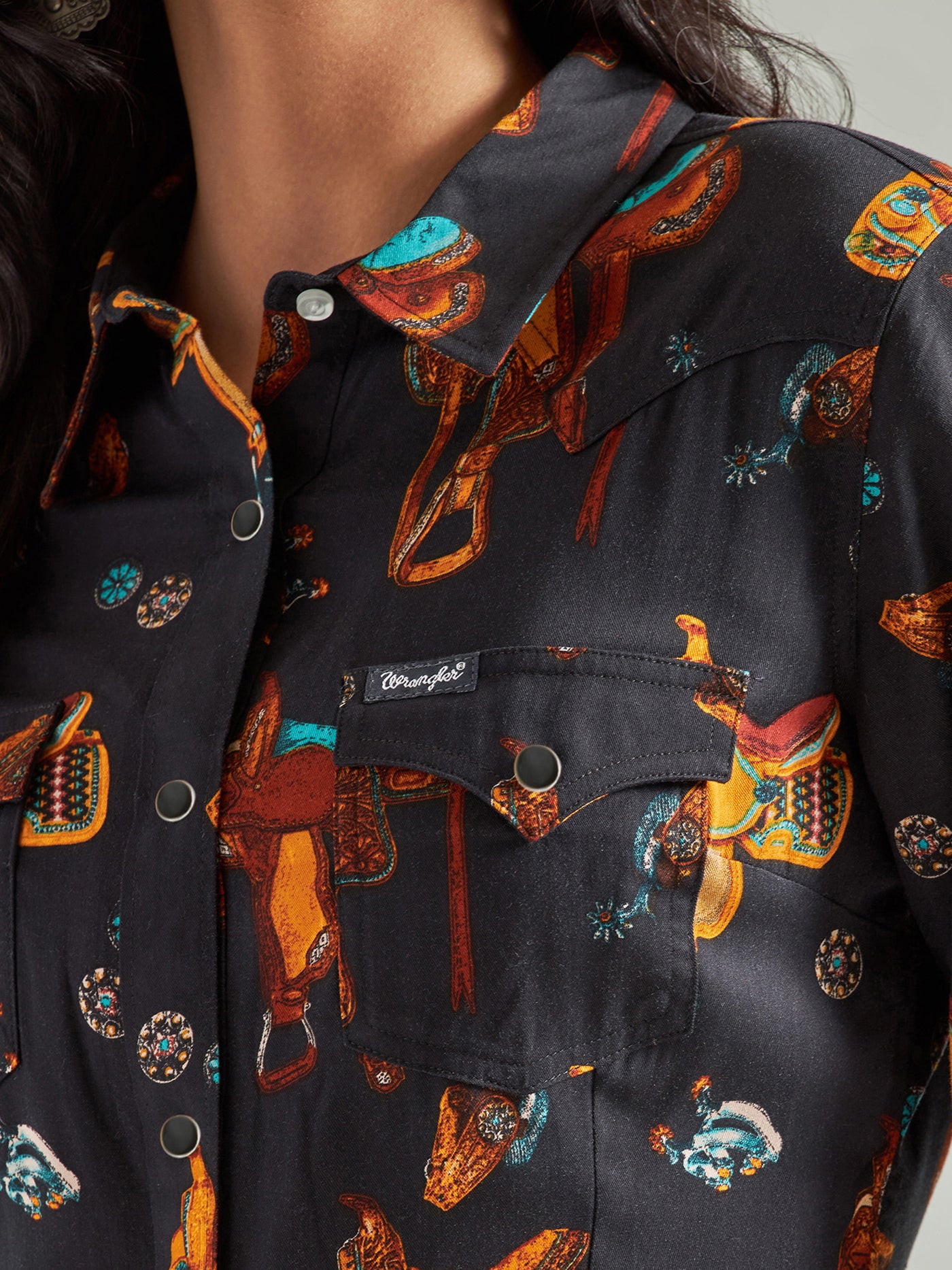 Wrangler Women's Retro Black Saddle Up Western Snap Shirt