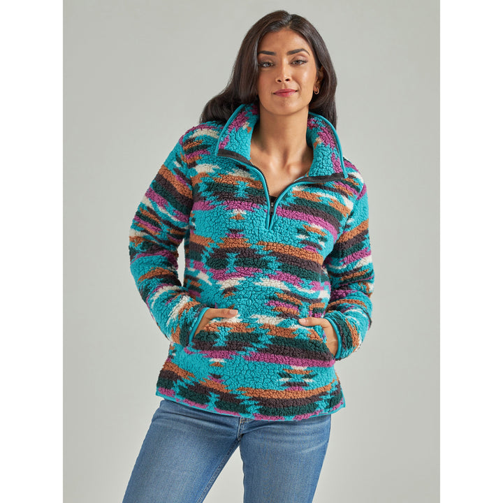 Wrangler Women's Retro Dark Teal Quarter Zip Sherpa Pullover