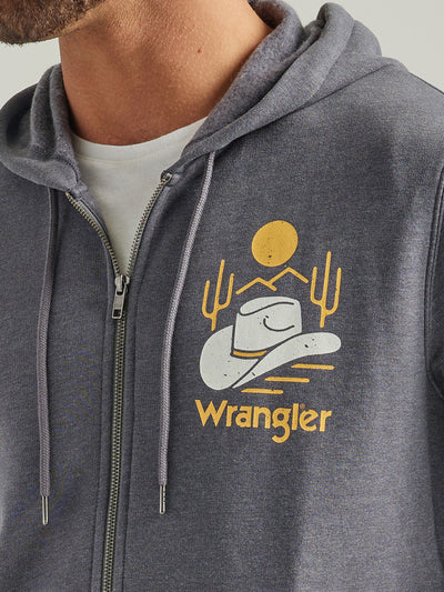 Wrangler Men's Charcoal Heather Graphic Logo Full Zip Hoodie