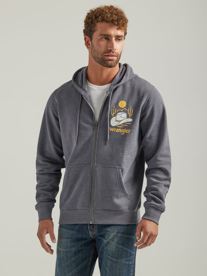 Wrangler Men's Charcoal Heather Graphic Logo Full Zip Hoodie