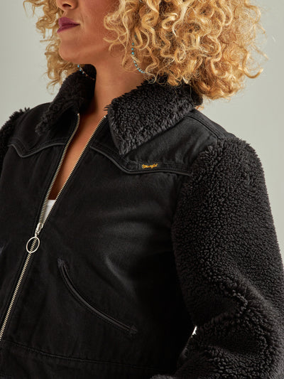 Wrangler Women's Retro Black Denim Contrast Sleeve Jacket