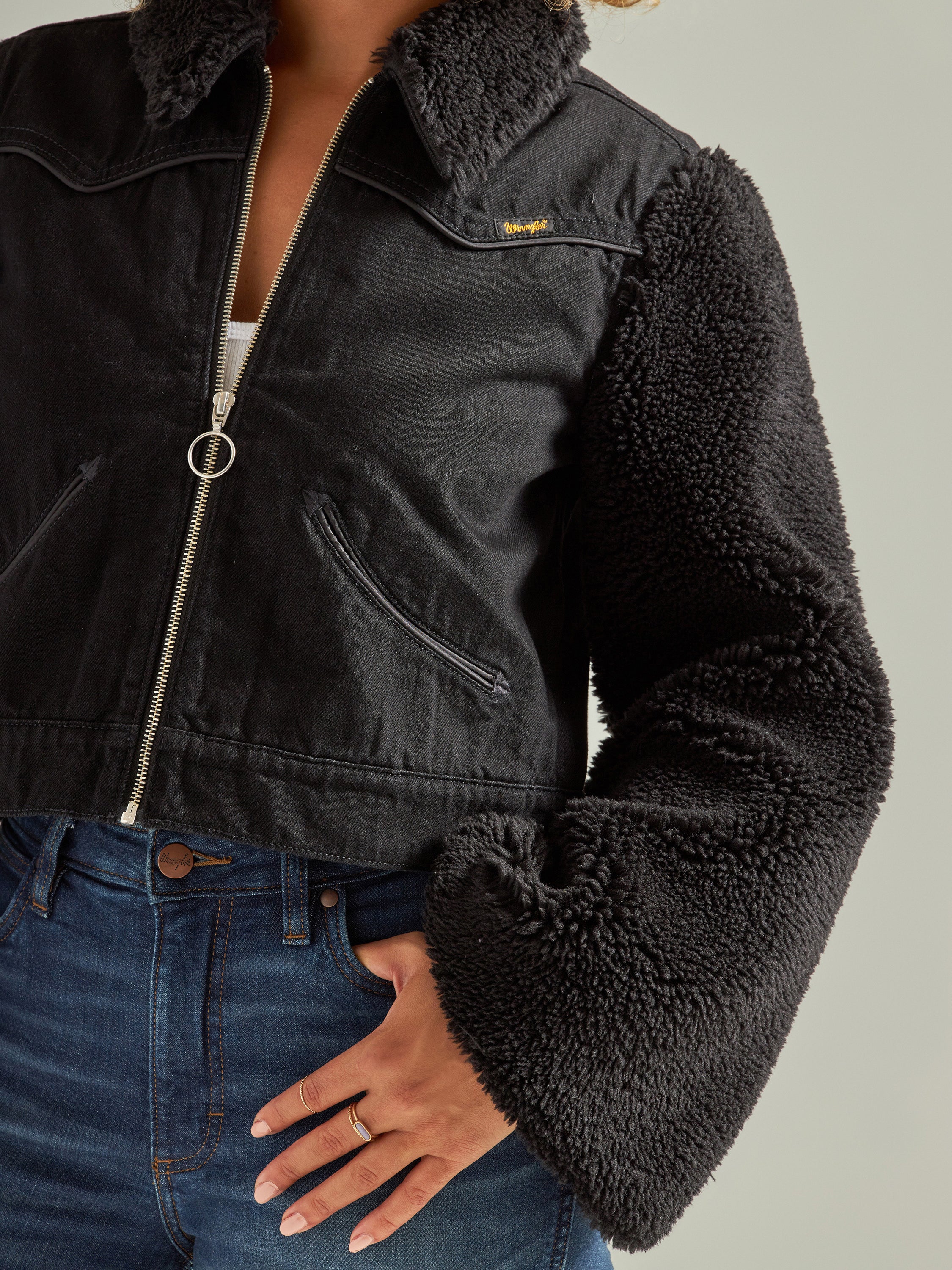 Contrast Fabric Denim Jacket – Maison-B-More Global Store