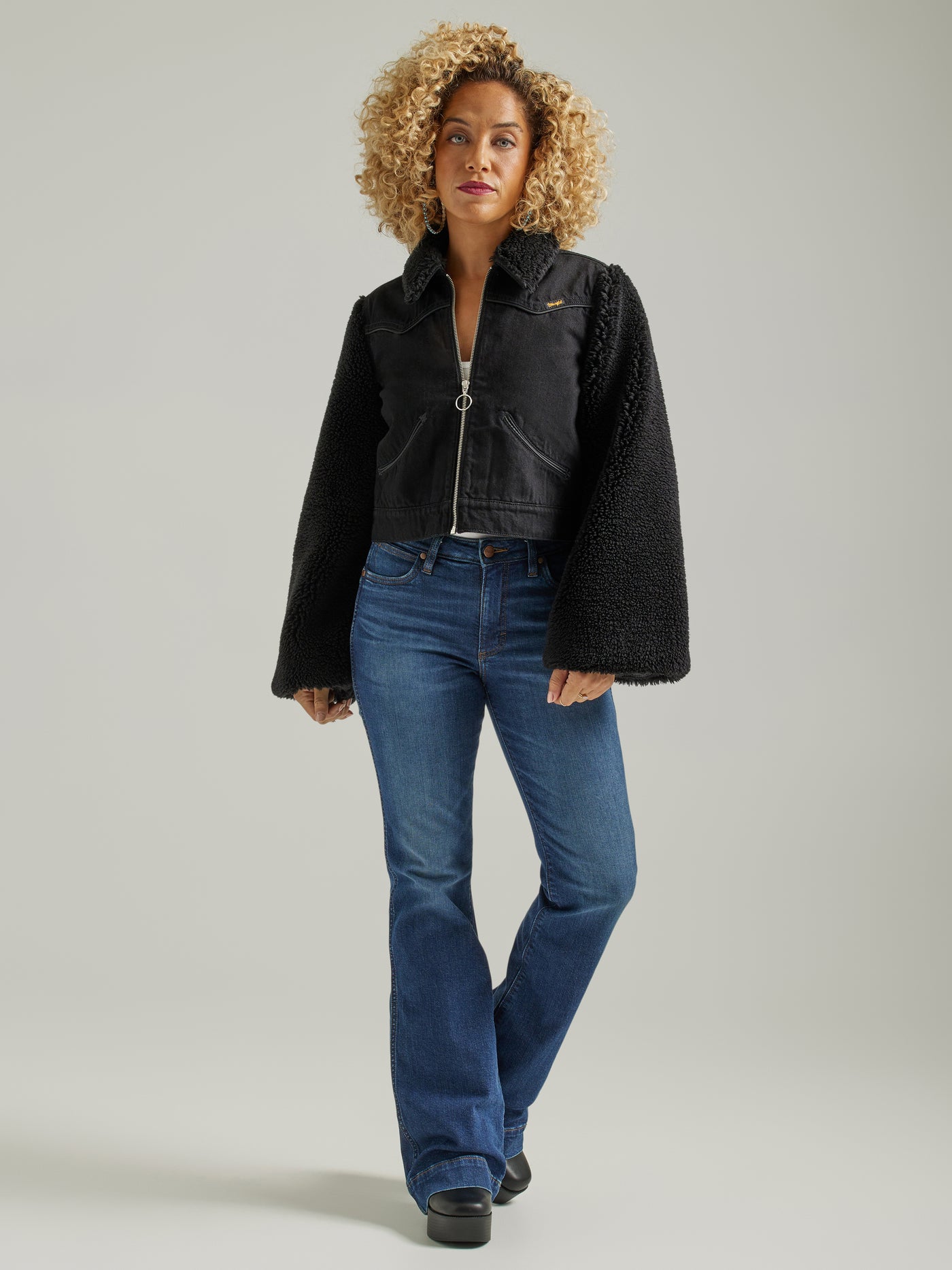 Wrangler Women's Retro Black Denim Contrast Sleeve Jacket