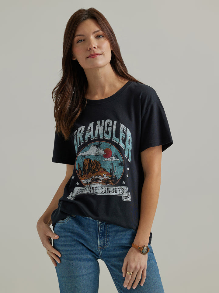 Wrangler Women's Jet Black Long Live Cowboys Boyfriend Tee