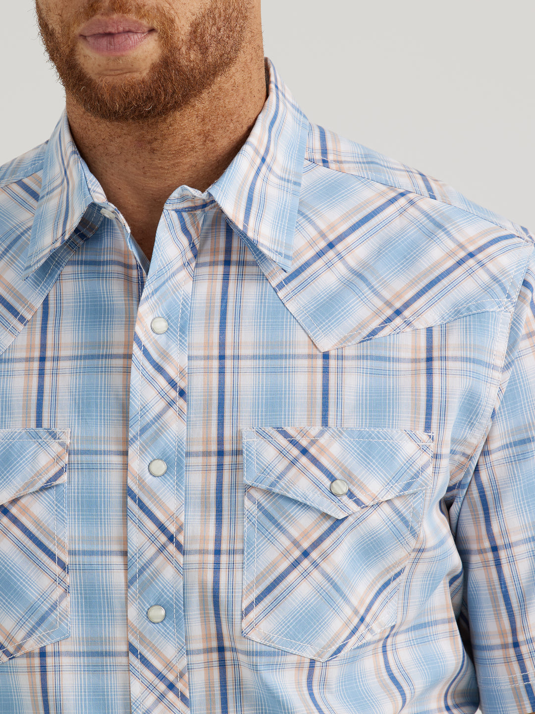 Wrangler Men's Orange Sea Plaid 20X Competition Short Sleeve Western Snap Shirt