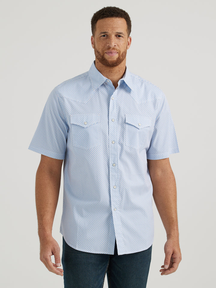 Wrangler Men's Sea Blue 20X Competition Short Sleeve Western Snap Shirt