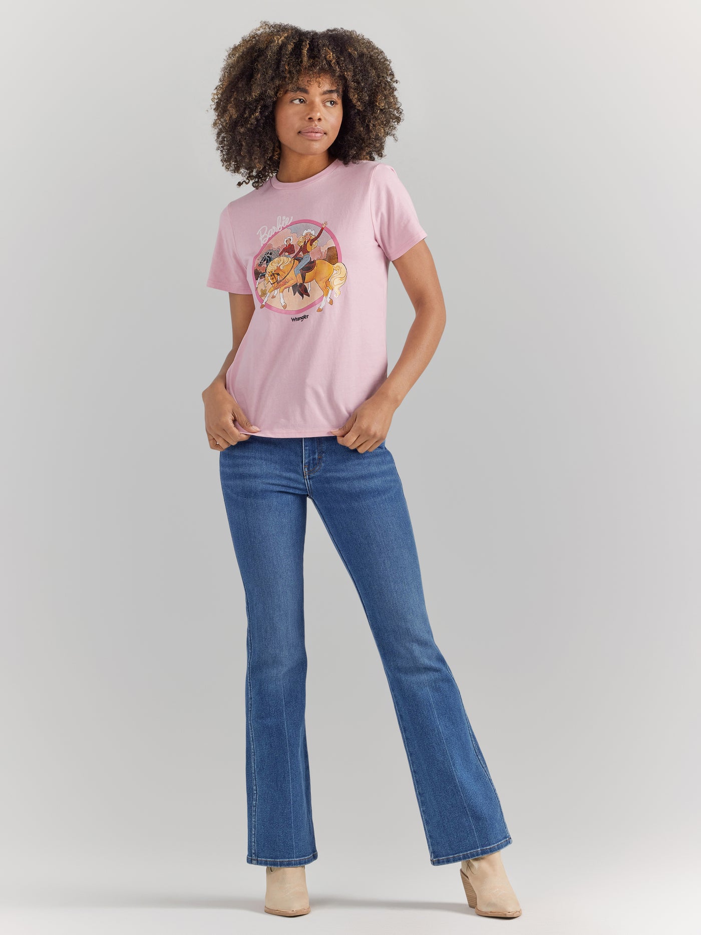 Wrangler Women's Barbie Positive Pink Cowgirl Graphic Tee