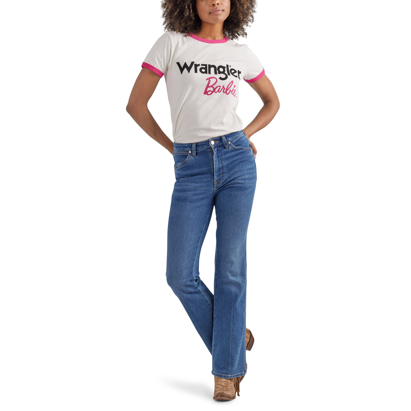 Wrangler Womens Blue Jeans Lady Ringer Tee Worn White Size M