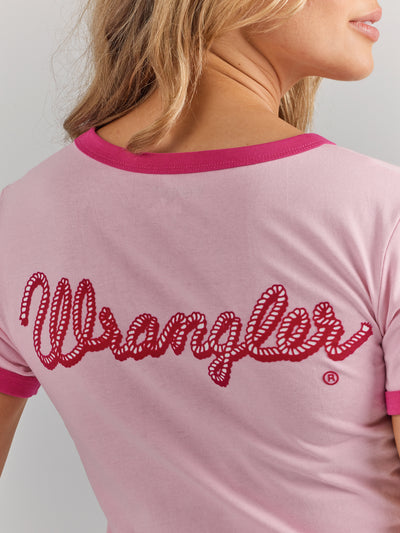 Wrangler Women's Barbie Logo Pink Slim Ringer Tee