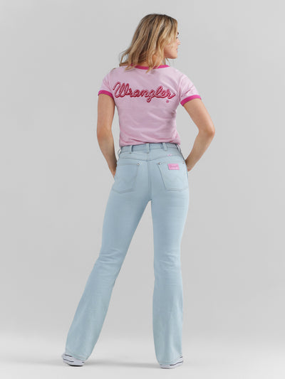 Wrangler Women's Barbie Logo Pink Slim Ringer Tee