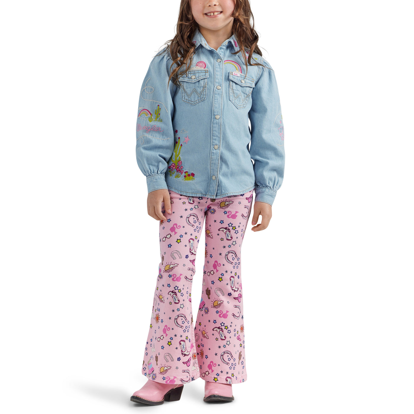 Wrangler Girl's Barbie Pinnacle Pink Trumpet Flare Jean