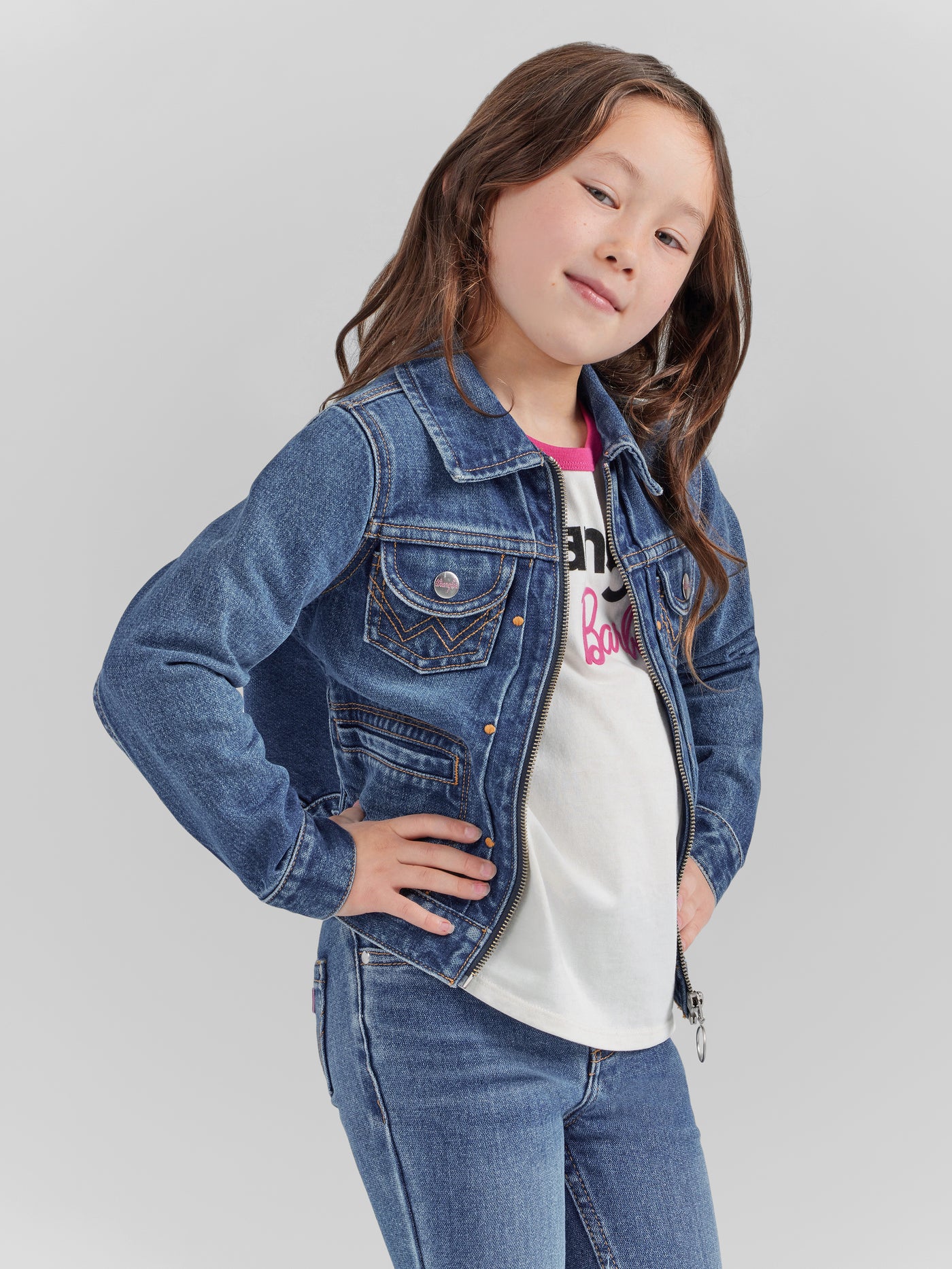 Wrangler Girl's Barbie Zip Front Denim Jacket