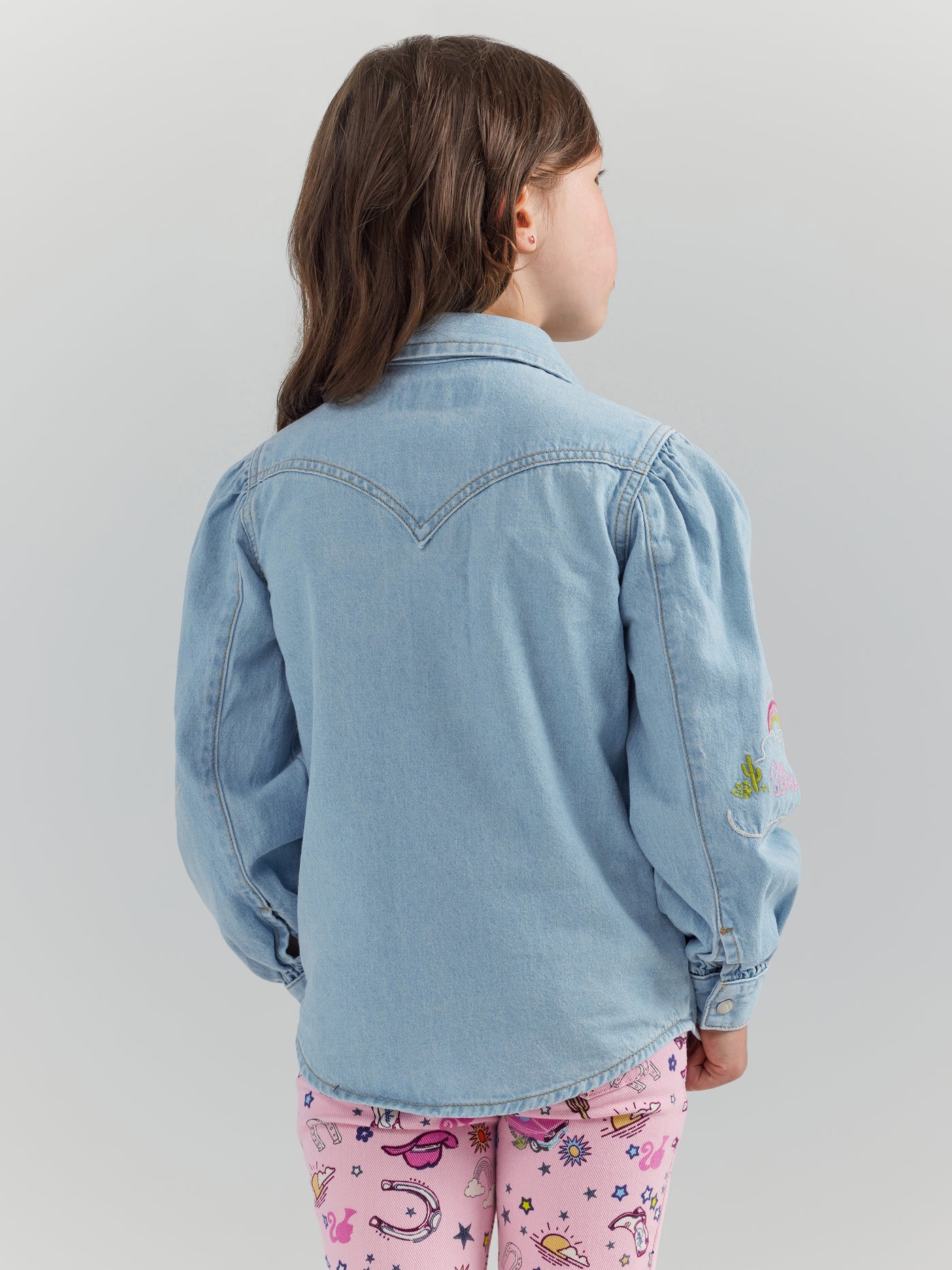 Wrangler Girl's Barbie Balloon Sleeve Embroidered Blouse
