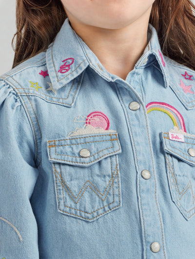 Wrangler Girl's Barbie Balloon Sleeve Embroidered Blouse
