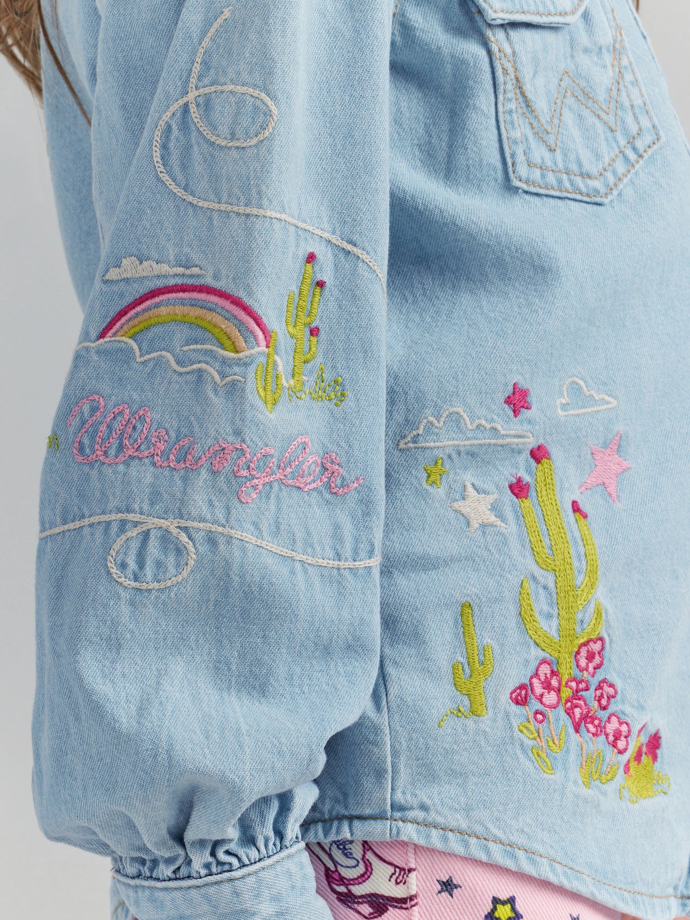 Wrangler Girl's Barbie Balloon Sleeve Embroidered Blouse