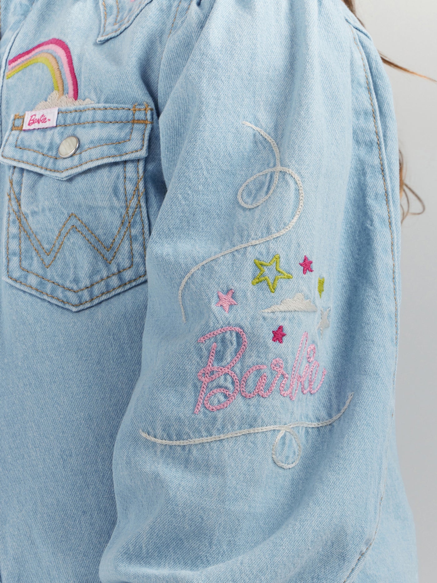 Wrangler Girl's Barbie Balloon Sleeve Embroidered Blouse