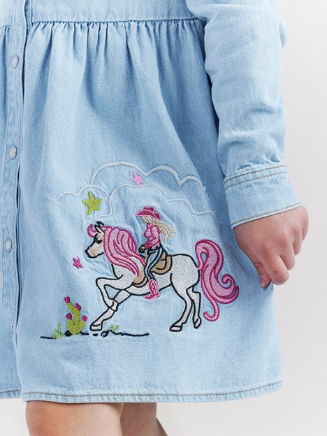 Wrangler Girl's Barbie Embroidered Denim Shirt Dress