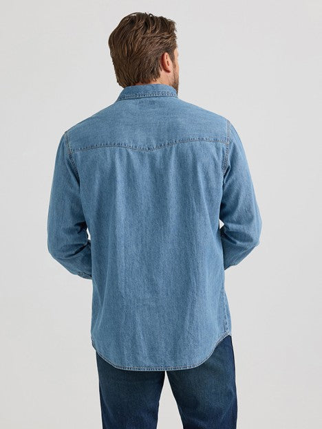 Wrangler Men's Light Wash Denim Western Snap Shirt