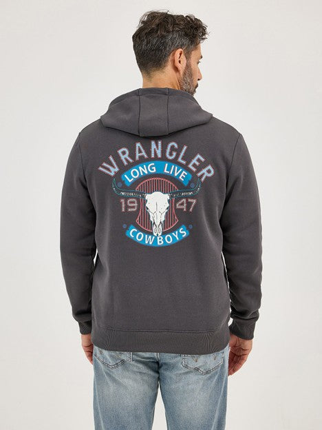 Wrangler Men's Worn Grey Long Live Cowboys Hoodie