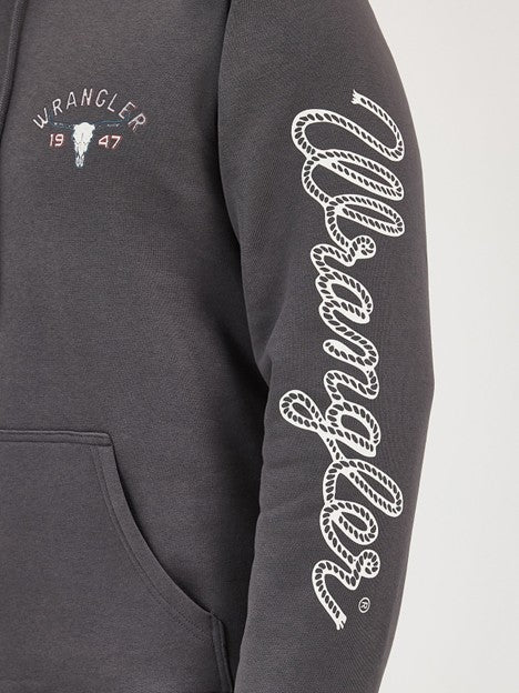Wrangler Men's Worn Grey Long Live Cowboys Hoodie