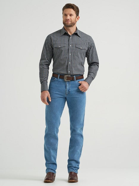 Wrangler Men's Deep Grey Plaid Wrinkle Resistant Snap Down Western Shirt
