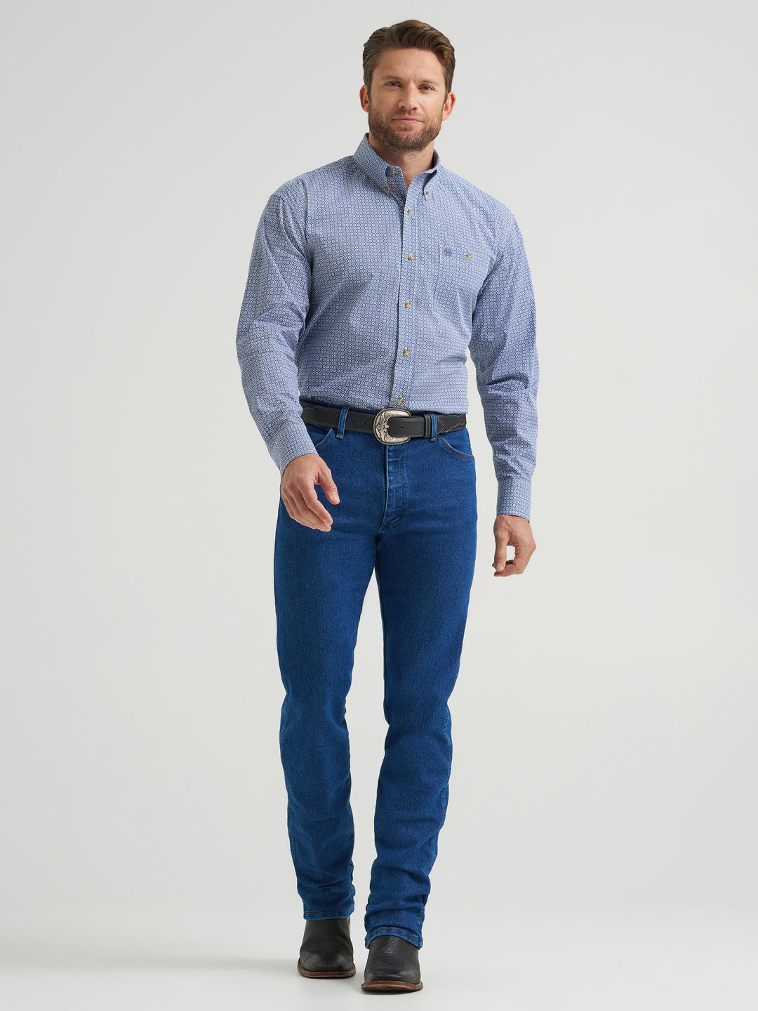 Wrangler Men's Slate Blue Relaxed Fit Classic Button Down Shirt