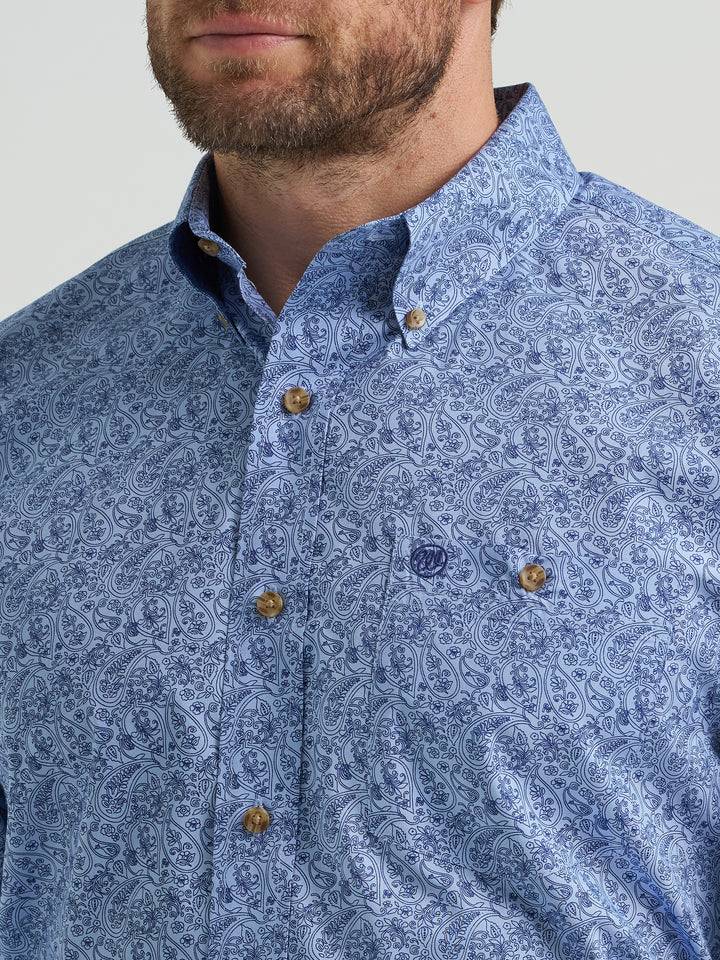 Wrangler Men's Slate Blue Relaxed Fit Button Down Shirt