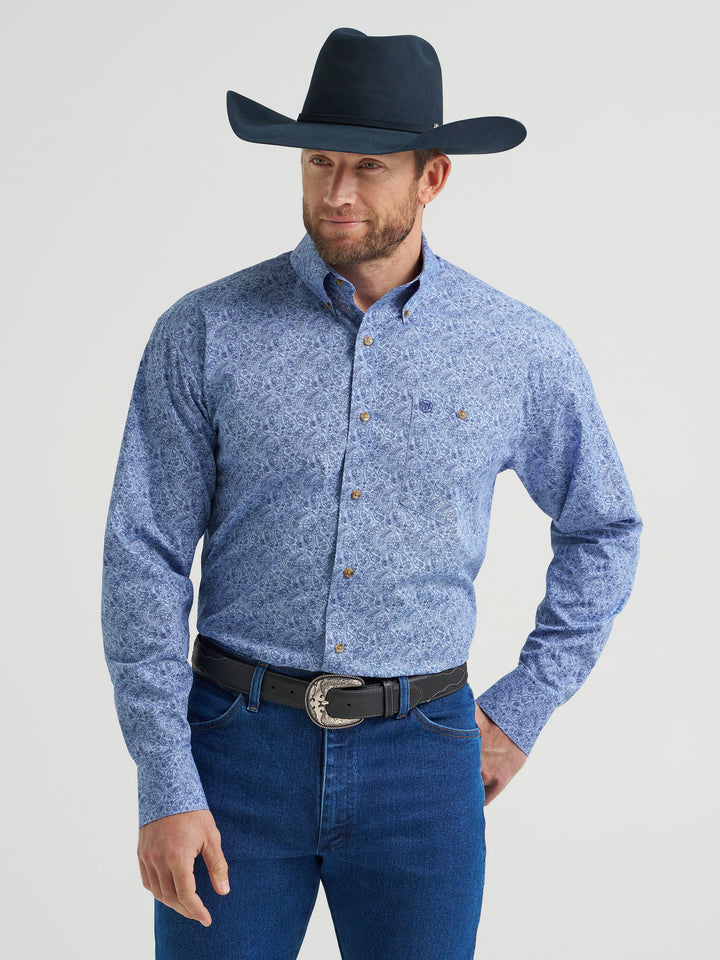 Wrangler Men's Slate Blue Relaxed Fit Button Down Shirt
